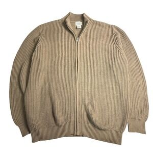 VTG LL BEAN Zip Tight Knit Mock Neck Sweater Mens XL Oatmeal Full Zip YKK